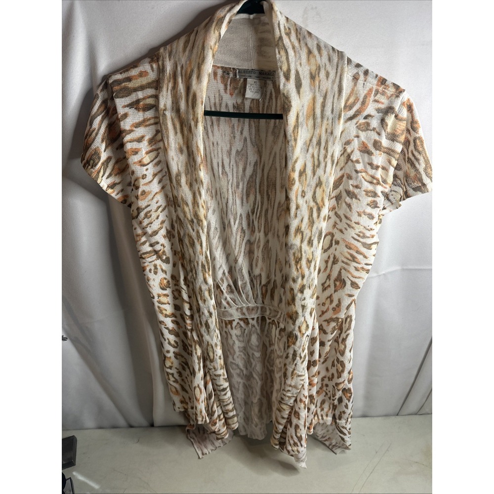 Alberto Makali Asymmetrical Open Animal Print Cardigan Short Sleeve Size XL